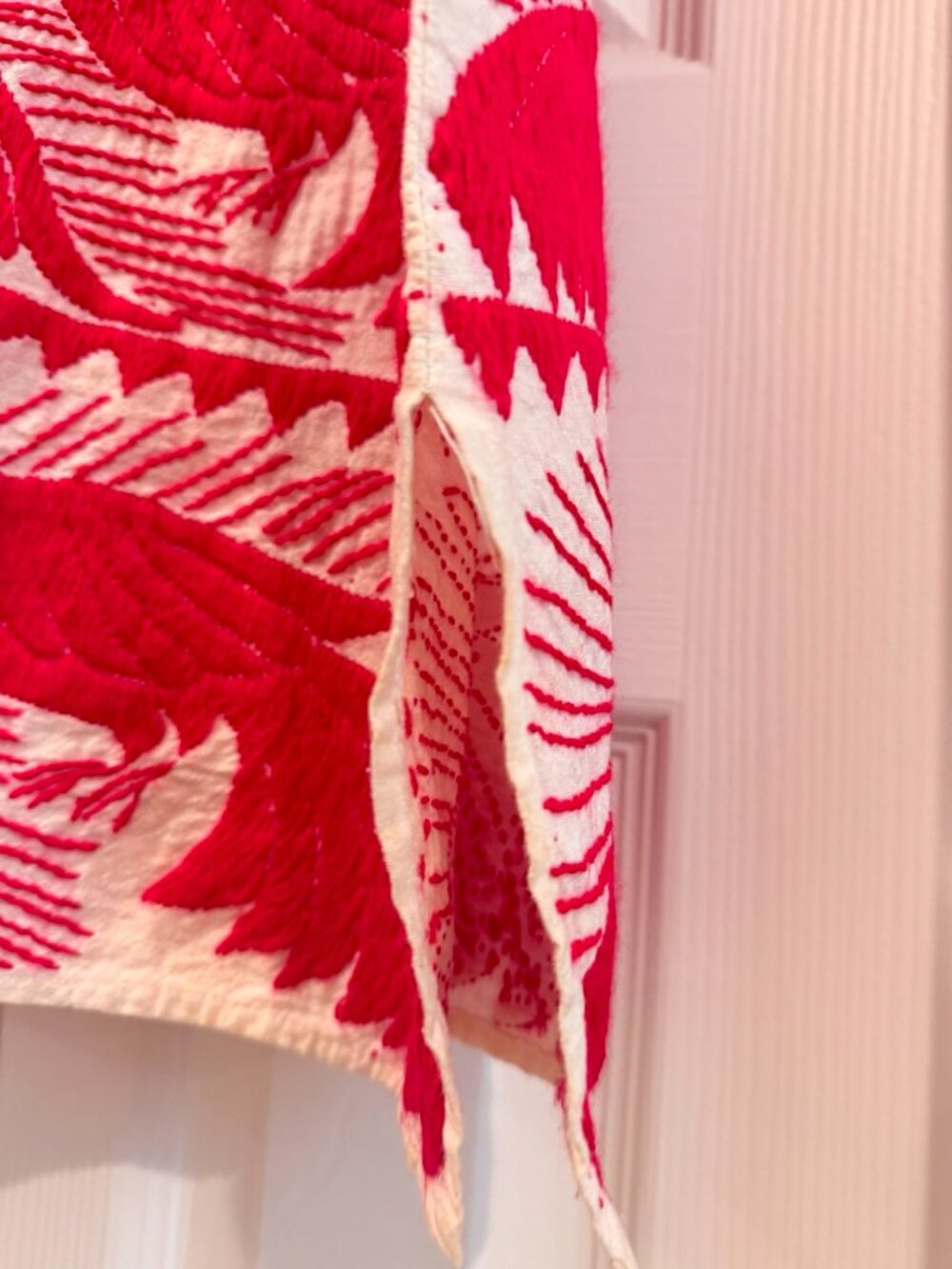Huipil Dress Oaxacan Jalapa de Diaz Vintage Hand-embroidered Handmade Magenta - Picture 7 of 8